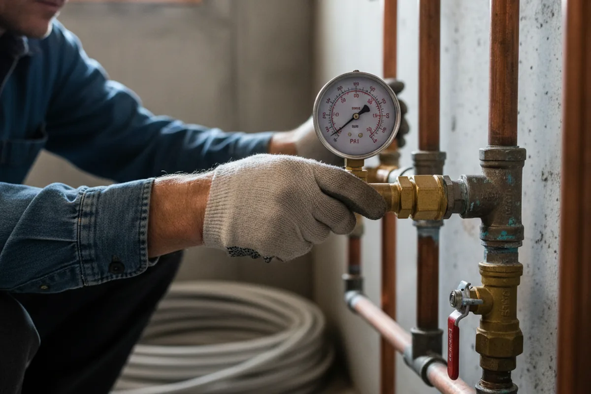 Pressure testing a repaired line during Water Line Repair in Churchton